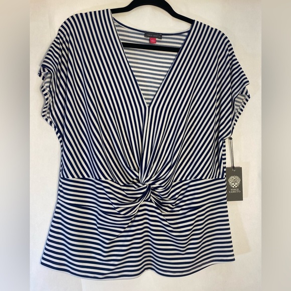 Vince Camuto Woman’s Twist Knit Top Blue White Stripe Size Large - Picture 1 of 11